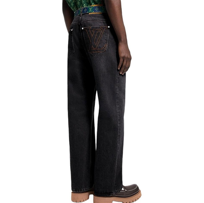 lv louis vuitton embroidered wide leg denim jeans
